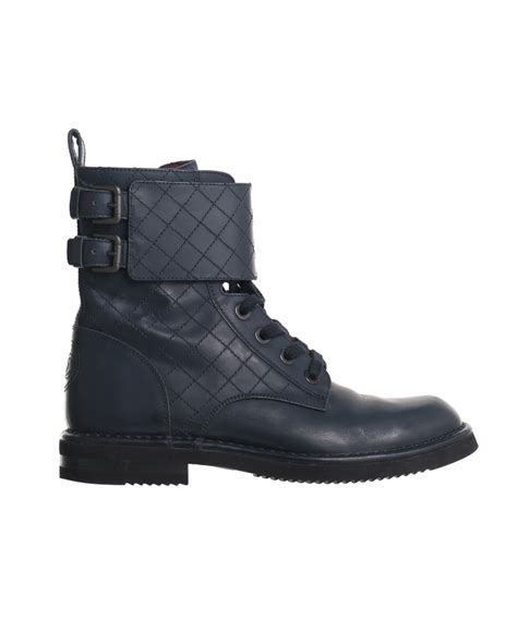 chanel navy blue quilted combat boots
